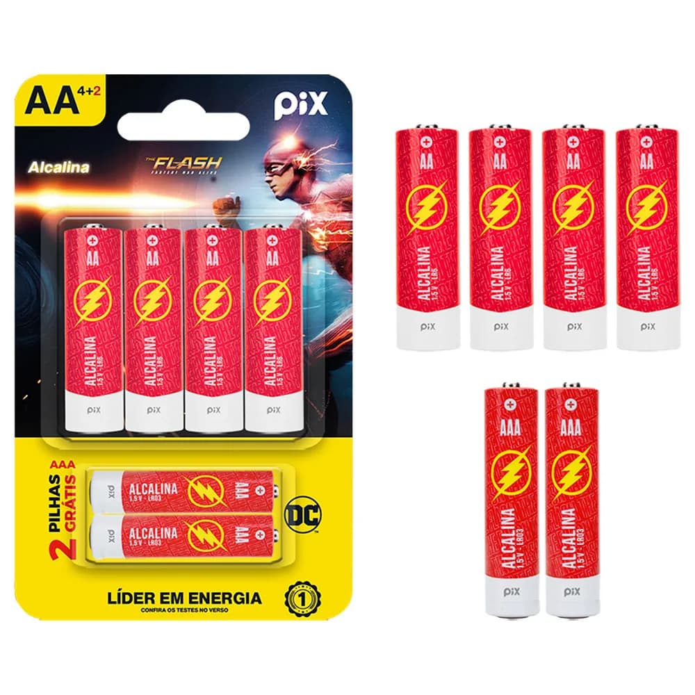 Pilha Alcalina Ultra AA LR6 Blister c/ 4 Peças + 2 Pilhas AAA Gratis PIX - 022-6006