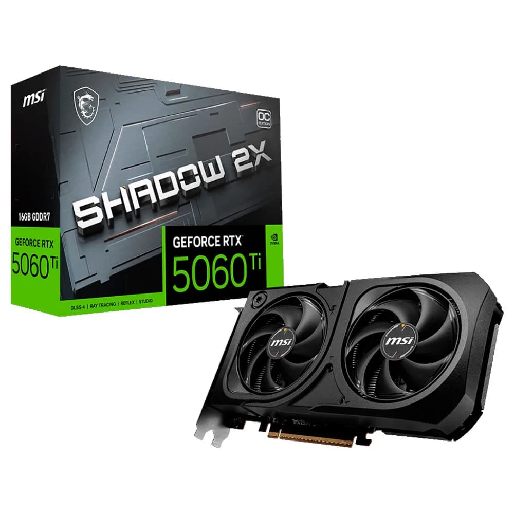 Placa de Vídeo MSI GeForce RTX 5060 TI Shadow 2X OC Plus 16GB GDDR7 128BITS 912-V535-218
