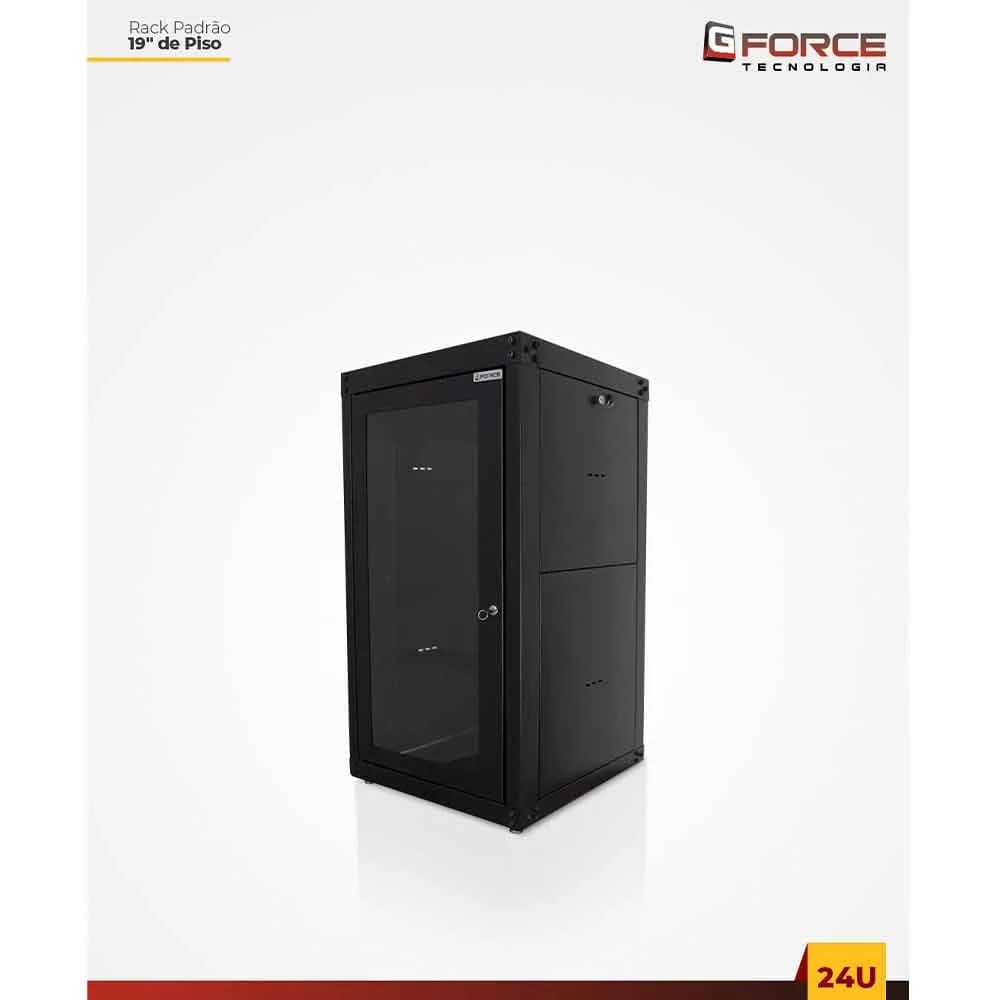 Rack Servidor GForce Padrão 19 POL 24U x 570 Piso Desmontavel Visor de Acrilico PT