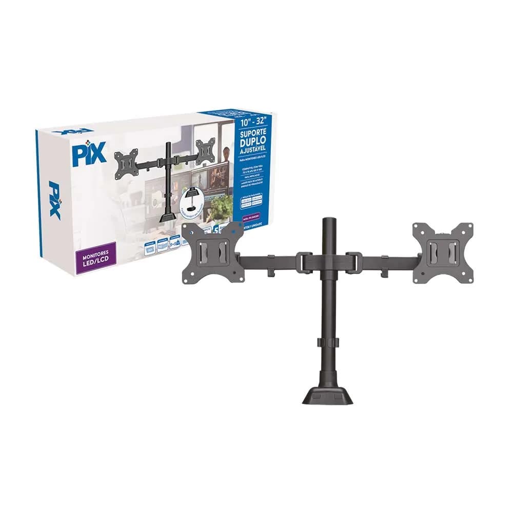 Suporte Monitor Santana Fixo Ajustável para 2 Monitores 10" a 32" - 079-0074
