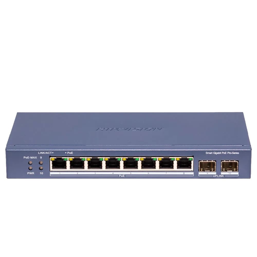Switch DS-3E1510P-SI-8P2F 8 Portas Gigabit PoE 2 Portas Uplink 802.3 AF/AT Hikvision