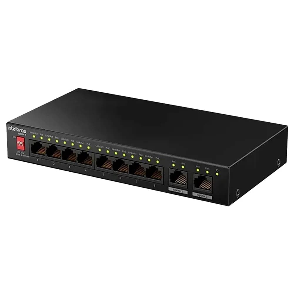 Switch Intelbras 10 Portas Sendo 8 Portas Fast PoE+ e 2 Portas Uplink S1110F-P - 4760125