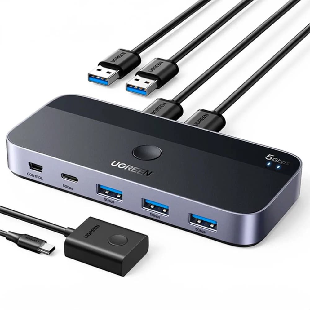 Switch KVM Ugreen com 2 Entradas USB-a + 3 Saídas USB-a e Entrada USB-C - CM662