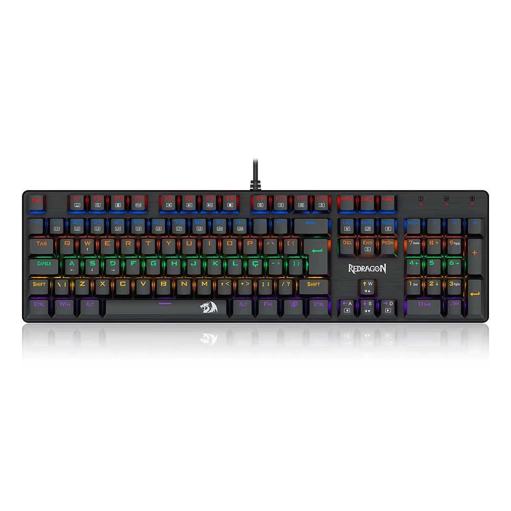 Teclado Redragon Mecânico Valheim Rainbow Preto Switch Azul K608-R (PT-Blue)