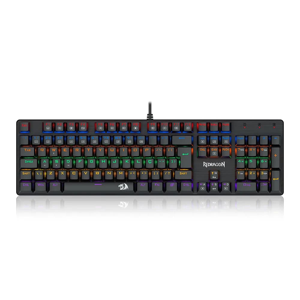 Teclado Redragon Mecânico Valheim Rainbow Preto Switch Azul K608-R (PT-Brown)